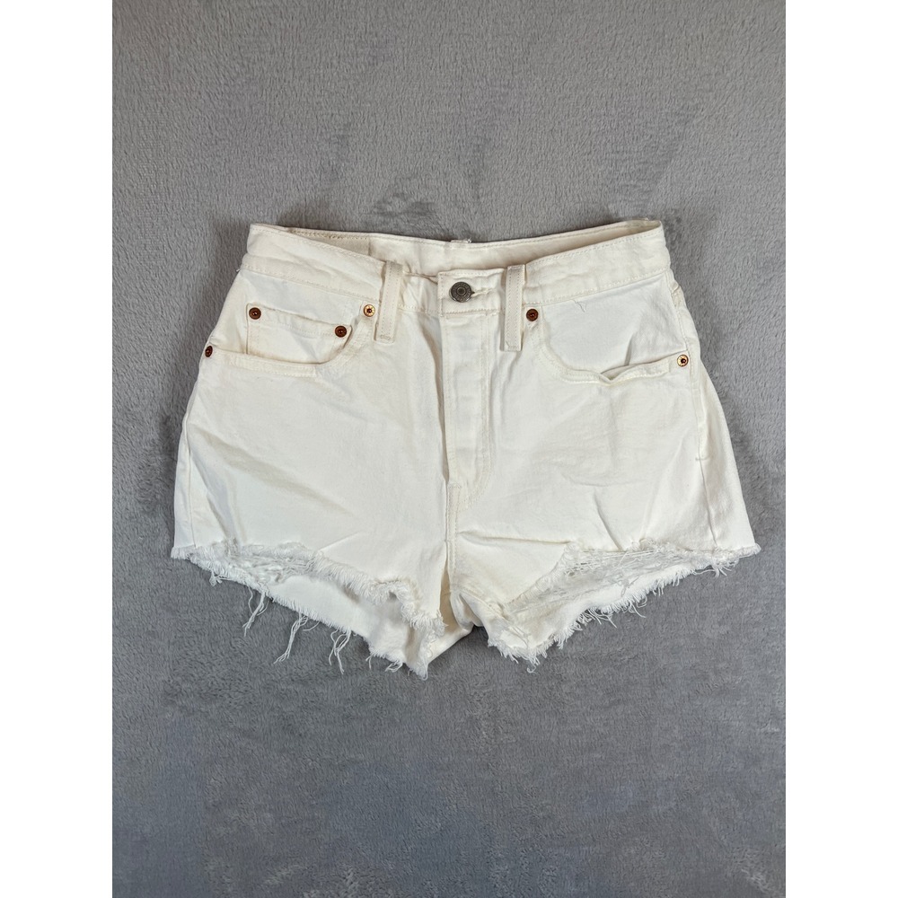 Levis 501 Original High Rise Cut Off Denim Shorts White Button Fly Womens 26